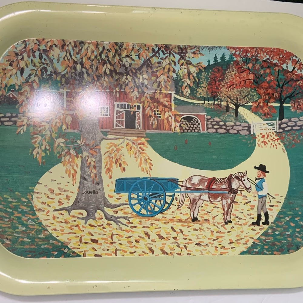 Vintage Meister Louella Amish farm horse wagon serving tray Brazil 15.5" x11.5"